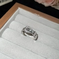 Makroaufnahme eines silbernen Schnallenrings mit Zirkonia-Besatz in einer Schmuckschatulle - Silber Gürtelschnalle Hufeisen Stil