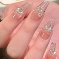 Detail of ballerina press-on nails with iridescent glitter and 3D bow decoration - Z650 Sequin Butterfly / Nail Glue Version