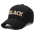 Casquette de baseball noire avec broderie BLACK 3D beige et tissu en coton sergé - Réglable / Noir avec broderie dorée