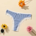 Perizoma blu a costine a vita bassa con pizzo bianco e fiocco per un comfort traspirante - S(30) / Acqua