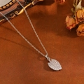 Silver maple leaf pendant necklace with crystals and pearls on minimalist chain - Silver Full Diamond Leaf Style (T029)