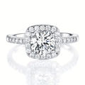 Anello di fidanzamento di lusso in zircone argento con halo e pietre laterali - US 9 / Platino