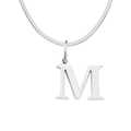 Collar de cadena de serpiente de acero de titanio plateado pulido con colgante letra M - M
