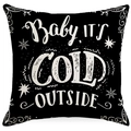 Black Christmas pillow case with Baby It's Cold Outside text and white snowflakes - 45x45CM (No Core) / LYD370-1 Black Cold Outside