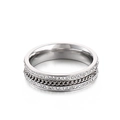 Anillo de acero inoxidable plateado con doble fila de circonitas y detalle de cadena cubana - US 6 / Color Acero