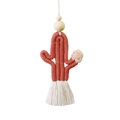 Handmade bohemian orange cactus keychain with cotton tassels and natural wood beads - Red