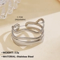 Adjustable triple-layered silver wavy stainless steel ring with elegant hollow design - Triple Layer Wavy Line / Adjustable Open / Steel