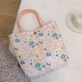 Sac à lunch en coton rose à fleurs avec doublure isolante et bouton pression - Rose Clair Jaune Blanc Bleu Fleurs