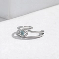 Macro view of evil eye open ring with silver finish and blue gemstone detail - Adjustable Open / Silver Evil Eye
