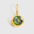 Gold plated stainless steel round pendant with olive green rhinestone for jewelry - Gold - August Light Green
