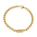 Pulsera de cadena de caja de acero inoxidable dorado con detalles de resorte y cierre de langosta - Dorado