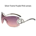 Silver oversized sunglasses with purple-pink gradient lenses and snake accent - Silver Frame Purple Pink Lens