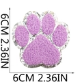 Purple chenille dog paw patch with silver glitter sequins and size measurements - No.9 Purple with Silver Edge