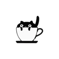 Cartoon black cat in white teacup enamel pin made of alloy with minimalist black saucer - Tea Cup Black Cat (C2405-11)