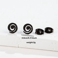Minimalist black stainless steel spiral stud earrings with dimensions of 0.8cm diameter - 042 Spiral Black