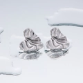 Polished silver heart-shaped stud earrings with artistic 3D crumpled texture design - Wave Heart - Steel