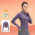 Giacca da yoga termica viola melanzana con asole per i pollici e collo alto - Taglia S / Top / Viola Melanzana