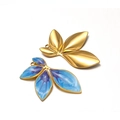 Golden metal leaf pendant set with blue-purple enamel marble pattern for DIY jewelry - Gradient Blue Leaf