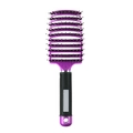 Professional purple curved hairbrush with boar bristles and non-slip handle for hair styling - Purple (New)