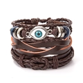 Detail view of multilayer leather bracelet with a blue eye charm and woven rope accents - L12-Blue Eye Metal Ornament Set