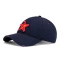 Berretto da baseball blu scuro invecchiato con toppa a stella rossa e dettagli logori - Blu navy