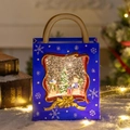 Linterna de Navidad azul con muñeco de nieve y árbol festivo en la lámpara de regalo - Bolso Azul Muñeco de Nieve