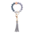 Silicone beaded wristlet keychain with grey gradient beads, wood accents, and tassel - Gray