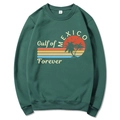 Dark green sweatshirt with vintage Gulf of Mexico sunset graphic in a relaxed fit - S / Dark Green