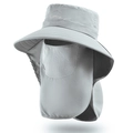 Light gray outdoor sun hat with wide brim, breathable face mesh, and neck protection - Light Gray
