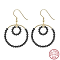 Elegant S925 sterling silver hoop earrings with black faceted beads and gold finish - Black Bead Double Hoop - Gold