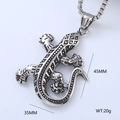 Vintage stainless steel lizard pendant necklace in silver with size dimensions - Single Pendant Style 10