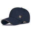 Navy blue cotton baseball cap with Chinese-style metal buckle and contrast piping - Adjustable / Navy Blue