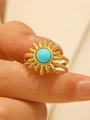 Bohemian gold sunburst ring with turquoise stone and spiral texture on band - Sun Radiating Spiral Texture Style (Z-322) / Gold / Sky Blue