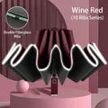Automatic 10-rib wine red umbrella with double fiberglass frame and reflective safety edge - 10-Rib Reflective Auto / Burgundy