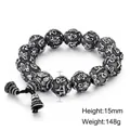 Vintage stainless steel prayer bead bracelet with engraved beads weighing 148g - 15mm Style (KB118435-KHX)