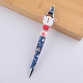 Detail of Christmas Santa ballpoint pen with snowflake beads and cartoon Santa motifs - Snowman