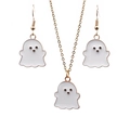 Modisches Halloween Geister-Schmuckset mit weißem Emaille-Anhänger und Goldkette - Weißer Geist Halskette Ohrring Set / Weiß