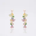 Detailed macro of colorful crystal beaded earrings with pastel floral charms and pearl studs - Colorful Floral Crystal Stone Linked Style (11#)