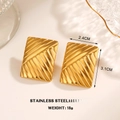Textured gold-plated stainless steel rectangular earrings with geometric pattern - Gold Rectangular Style (1696)