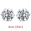 Classic 8mm round six-prong cubic zirconia stud earrings in polished silver finish - 8mm-Pair