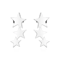 Macro shot of silver stainless steel triple star earrings with high polished finish - Silver