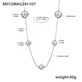 Long stainless steel necklace featuring silver grey shell beads and snake chain - Steel Color Grey Pearl