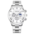 MREURIO men's silver stainless steel watch with white sunray dial and chronograph feature - White Dial Silver Hands Silver Band (Flat End)