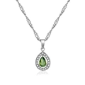 Collier goutte avec pierre vert émeraude et halo de diamants sur chaîne torsadée - Argent Vert Olive Zircon