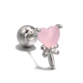 Pink heart-shaped gemstone earring with 18K gold screw back stud design - Heart with Bow / Silver