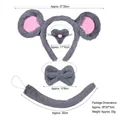 Gray plush mouse costume set including ears headband, nose, bowtie, and long tail - Gray Plush Mouse 3-Piece Set With Flat Nose