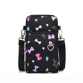 Mini-Handytasche in Schwarz mit bunten Schleifen und zwei Reißverschlussfächern - S / Schleife