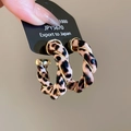 Detail of leopard resin hoop earrings with gold twisted metal held against a card - 57# 925 Sterling Silver Earring Post - Brown