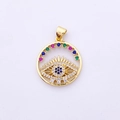 Detail of evil eye pendant with blue zircon, white crystals and colorful gems - Style 5-Colorful Ring Eye