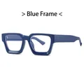 Blue square frame anti-blue light glasses with chunky modern thick temples for unisex - Solid Blue Frame